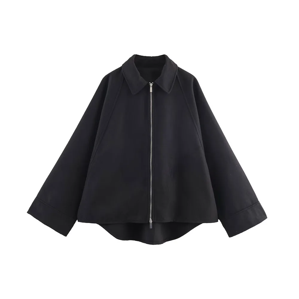 

Autumn new women's fashion easy-matching pure color long-sleeved blended zipper jacket