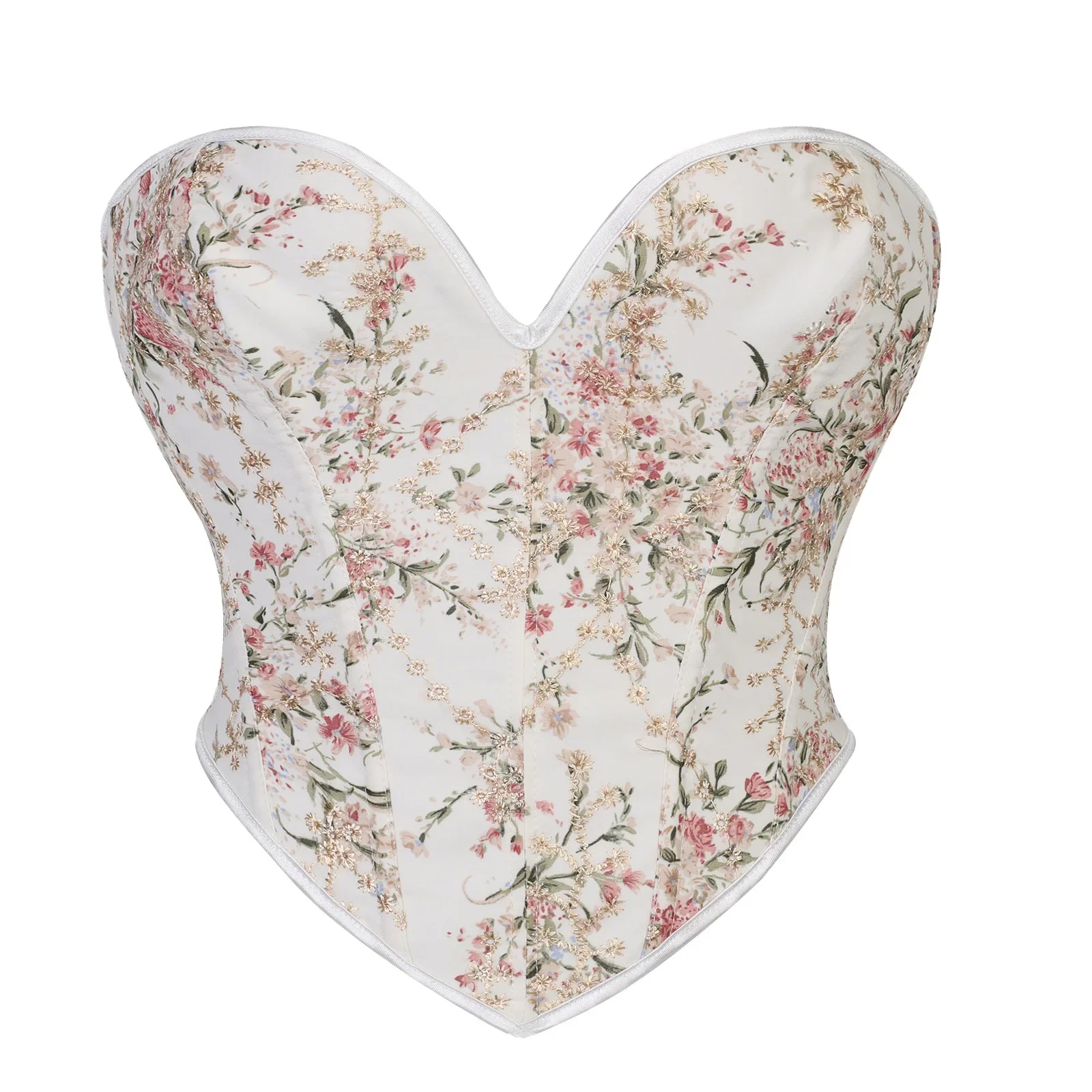 

Белый корсет, элегантный женский корсет на шнуровке с цветочным принтом и вышивкой, с открытыми плечами, сексуальное бюстье, укороченный топ с завышенной талией, винтажный готический лиф