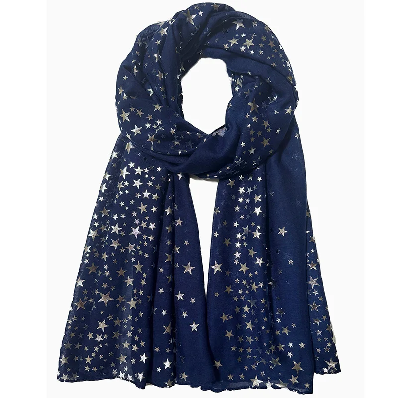 Star Printed Scarf For Women Hot Silver Shining Hijab Elegant Shawl Wedding Bridal Winter Warm Luxury Scarves