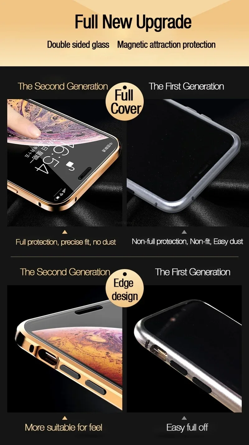 Magnetisches gehärtetes Glas Privatsphäre Metallgehäuse für iPhone 16 15 14 13 12 XR 11 Pro Max 7 8 Plus 360 Magnet Antispy Schutzhülle – Detail 7