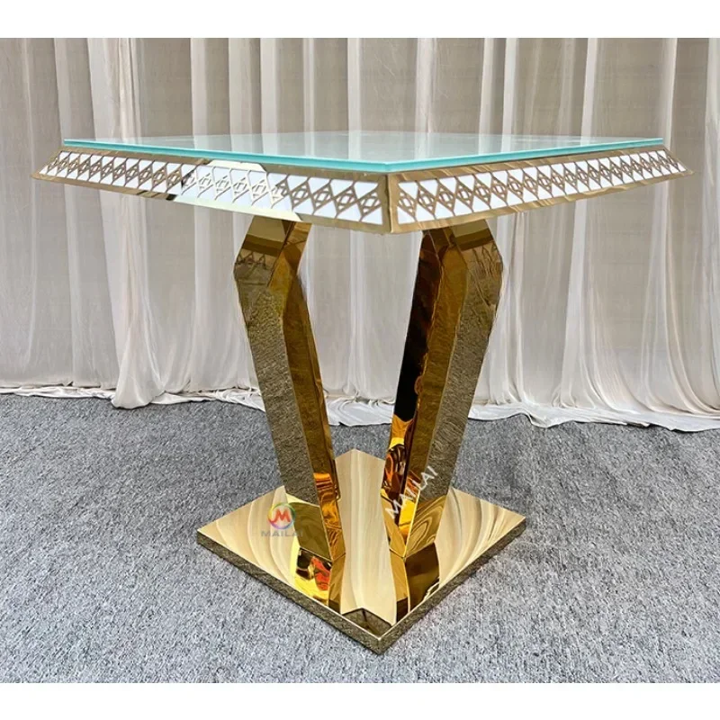 New Coming Gold Stainless Steel Square Cake Table for wedding centerpieces