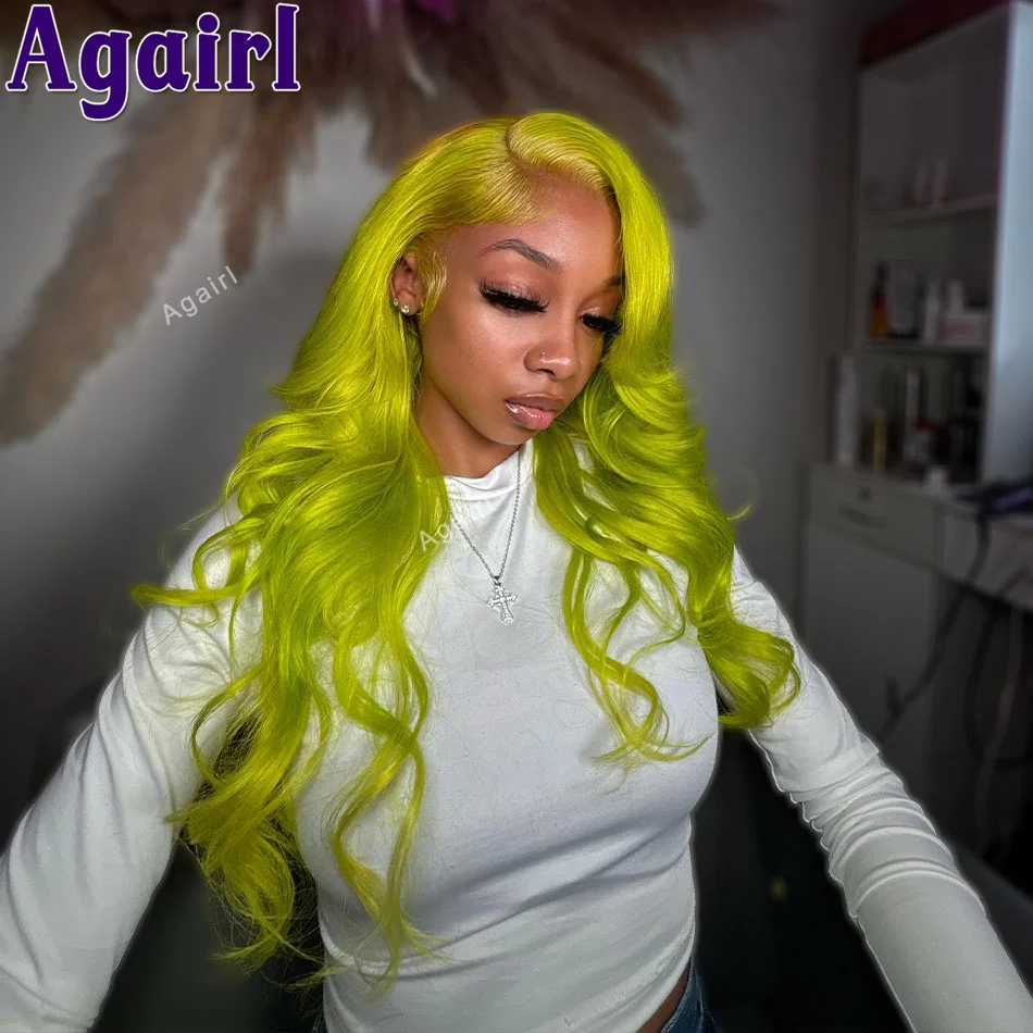 Light Yelllow Green 13X6 13X4 Body Wave Human Hair Wigs 613 Blonde Lace Frontal Wig 200% Brazilian Hair Wig PrePlucked For Women