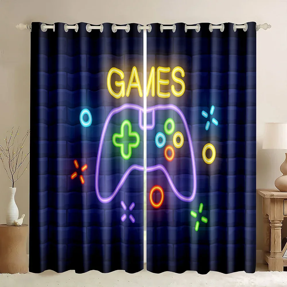 Gaming Curtain Neon Gamer Teens Boys Video Game Curtains Kids Boys Player Gaming Window Curtain Modern Gamer Blackout Curtains