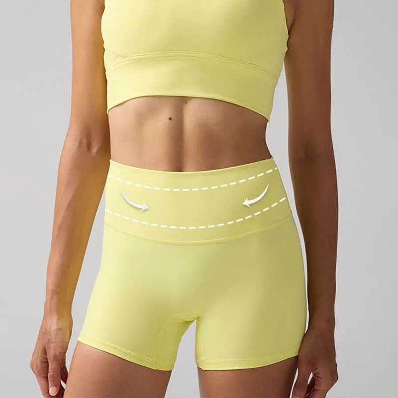 Tinta unita Donna Fitness Sport Yoga Corto Corsa Ciclismo Leggings da donna Pantaloncini da yoga a vita alta traspiranti ad asciugatura rapida