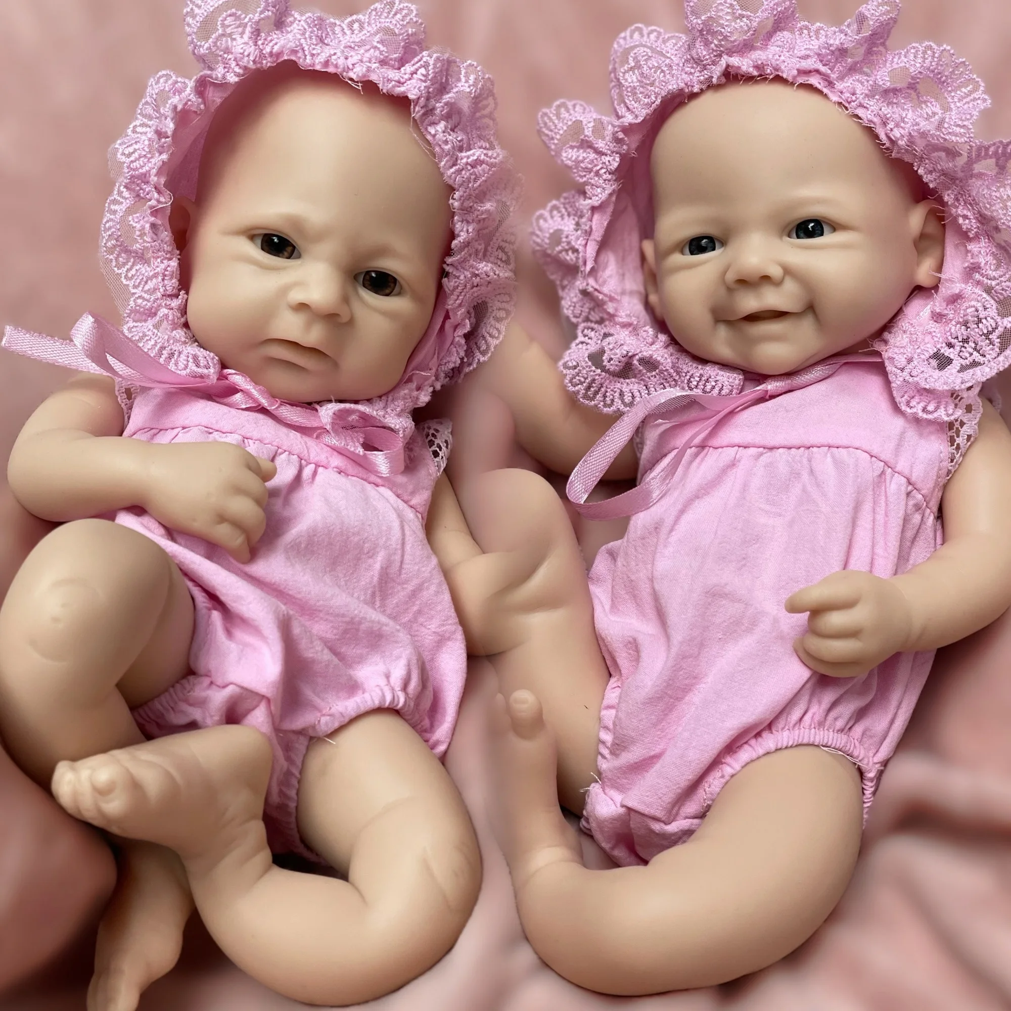 2 Styles/13Inch Unpainted Waterproof Bebe Reborn Girls Sisters With Pink Cloth Lifelike Newborn Baby Doll For Kids Gift