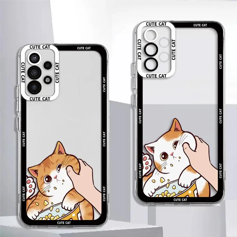 Cute Ginger Cat Cover Case for Samsung Galaxy A35 A55A53 A54 A73 A34 A33 A25 A24 A13 A14 A15 Clear Soft Shell