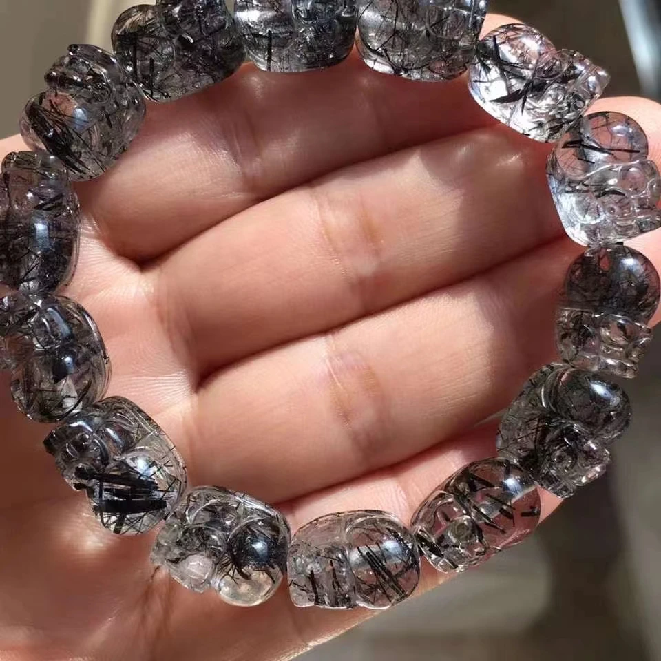 Natural Black Rutilated Quartz Clear Pi Xiu Beads Bracelet 14x10mm Crystal Women Men Rare Brazil Genuine Rutilated AAAAAA