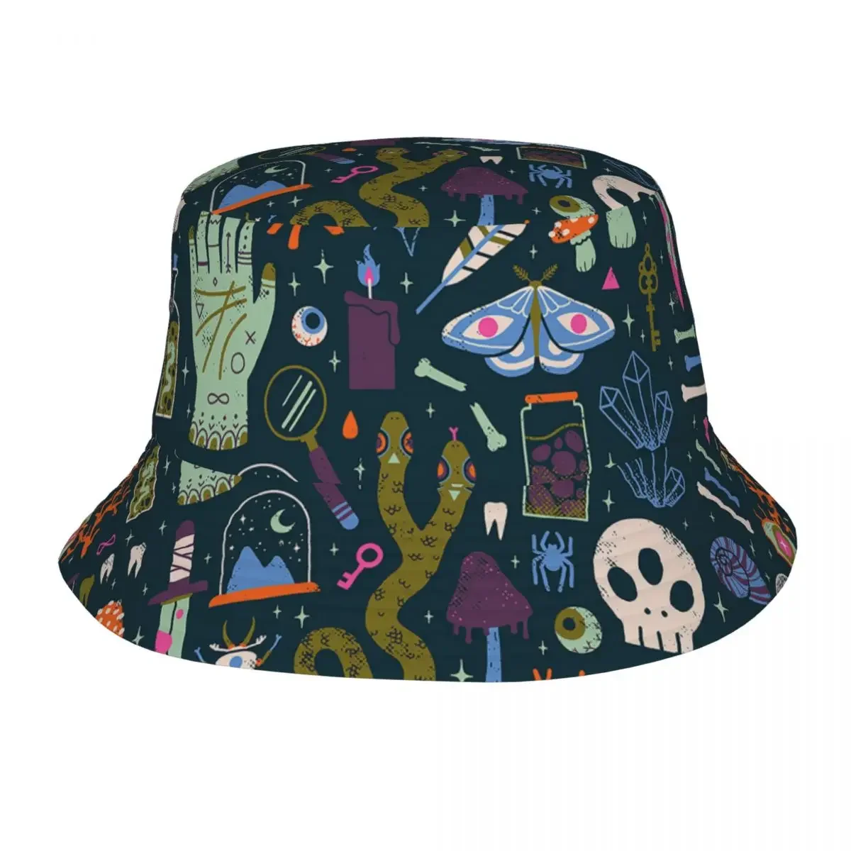 Halloween  Mystery Bucket Hat  Headwear Merch Curiosities Bone Skull Nazar Boncugu Theology Fishing Cap  Panama Hat Lightweight