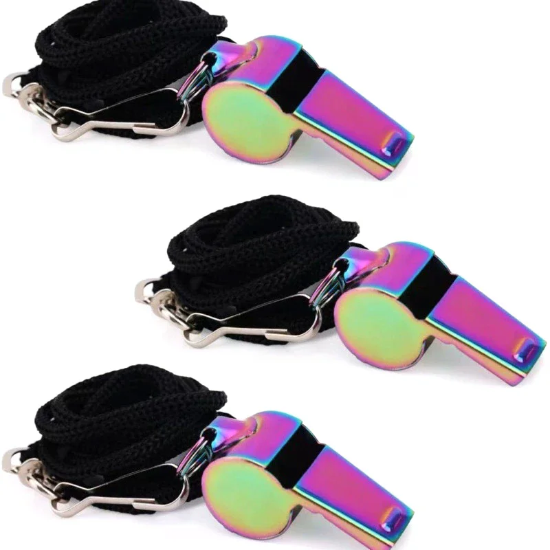 

1 шт. красочный спортивный свисток из нержавеющей стали свисток со шнурком громкий четкий звуковой свисток для официального рефери