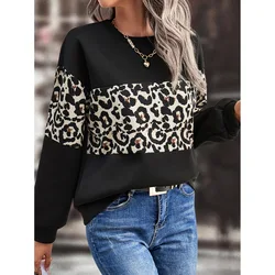 2023 New Autumn Fashion Print Loose Round Neck Leopard Print Long Sleeved Temperament Commuting Women's Loose Casual Sweater