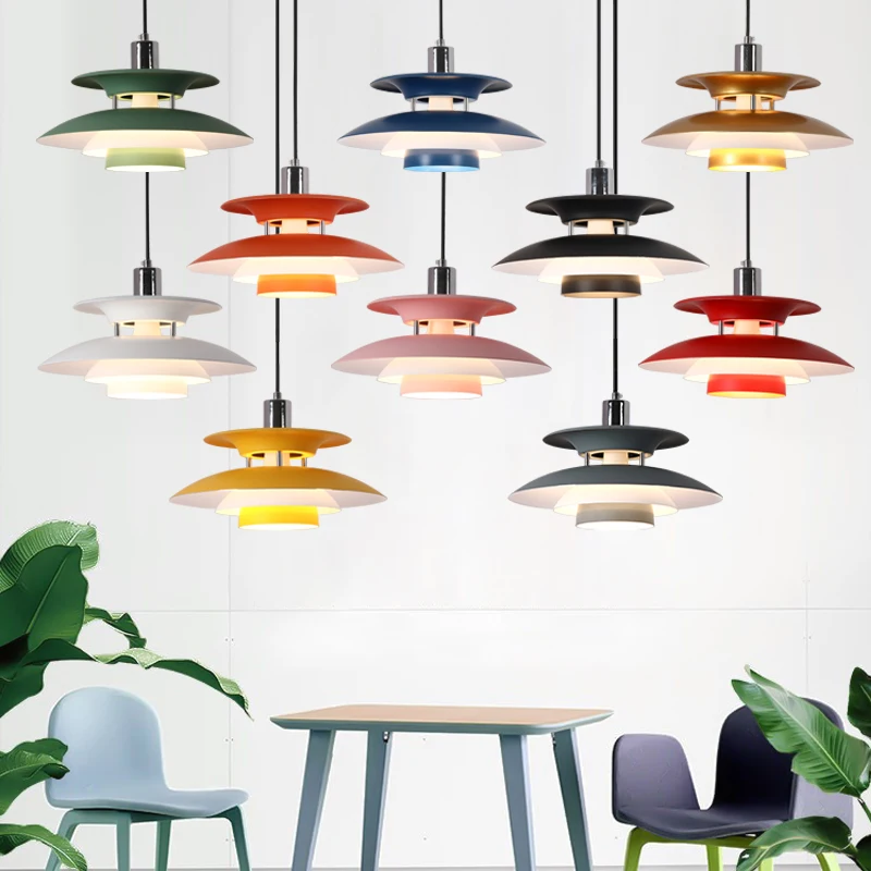 Danish Design Chandelier Ceiling Color Flying Saucer Led Restaurant Kitchen Bar Pendant Lamp Home Decor Hanging Led Lighting