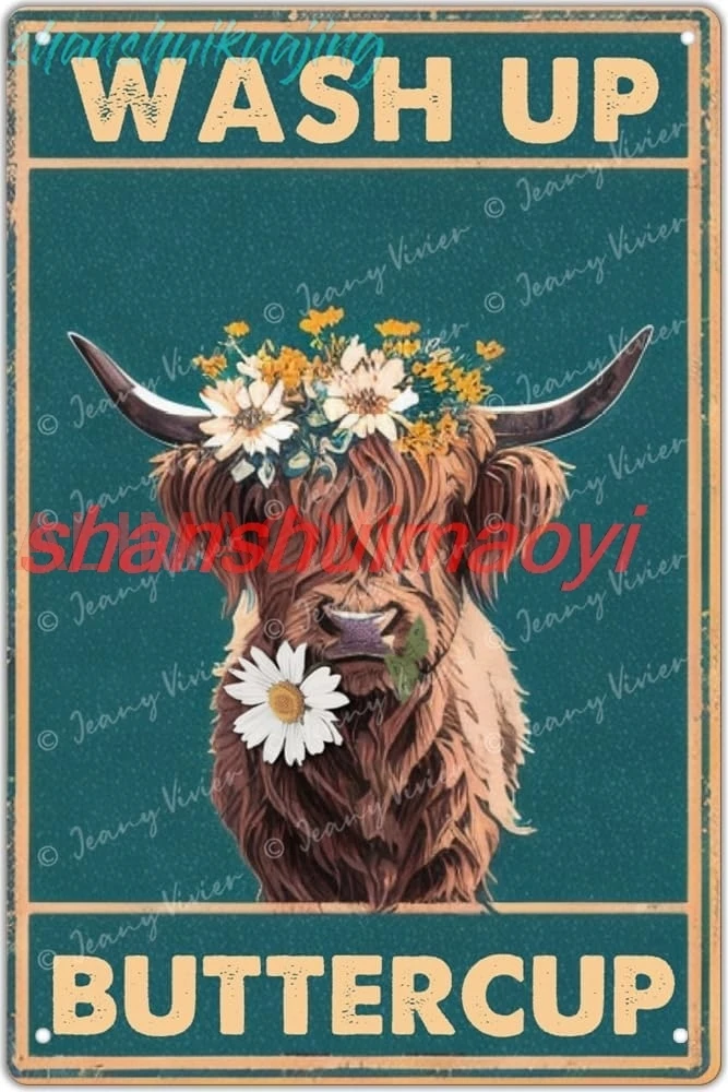 Zomyto Metal Tin Retro Sign Wash Up Buttercup Metal Poster, Cow Metal Poster, Funny Cow Wall Art, Bathroom Hanging Decor, H sign