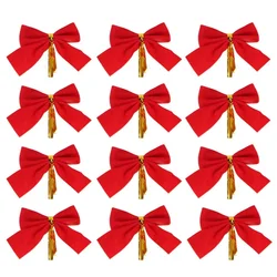 12/24pcs Christmas Bow Red Gold Mini Xmas Tree Bowknot Pendant Ornaments for Home Decoration Navidad New Year Party DIY Gifts