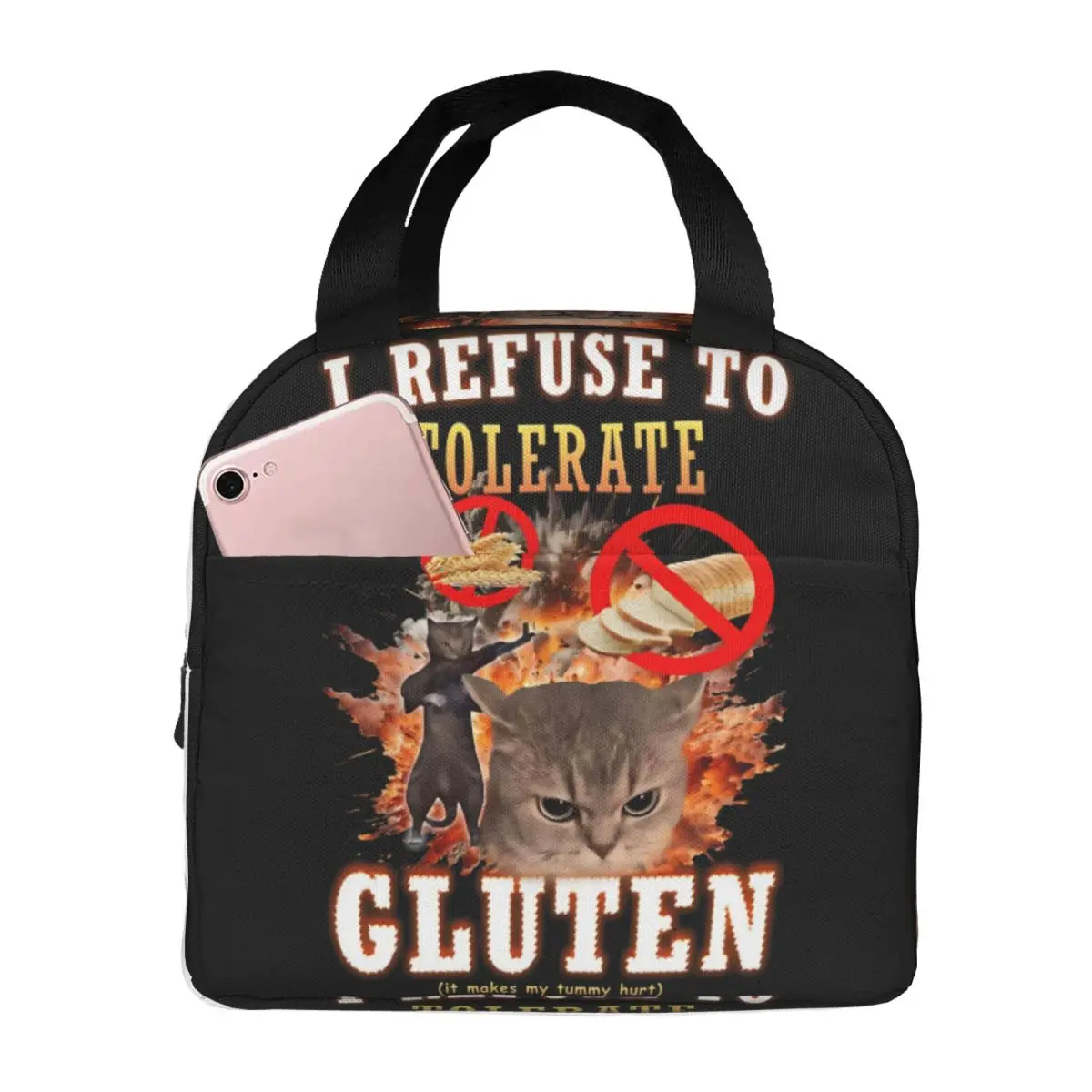 Refuso para tolerar el gluten divertido gato Meme bolsas de almuerzo con aislamiento térmico para el trabajo caja Bento portátil refrigerador loncheras térmicas