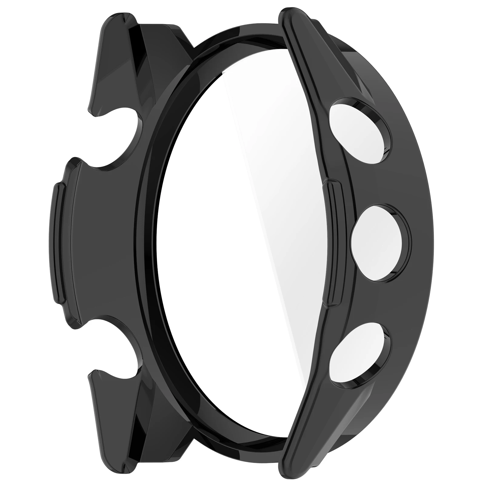 WANLONFENG For Garmin Forerunner 570 42mm Watch Case  PC Frame Cover with Tempered Glass Screen Protector - Black