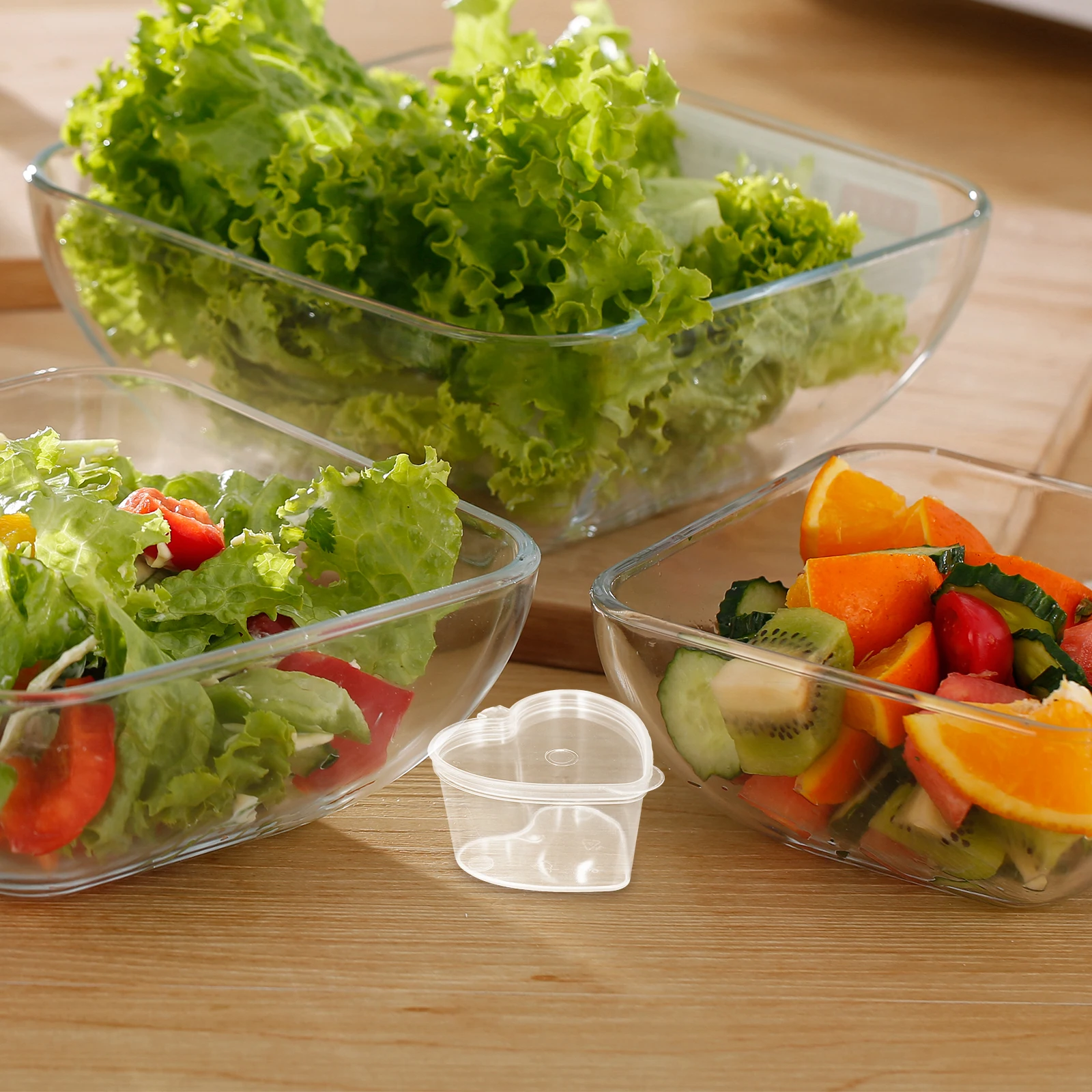 

100 pcs Sauce Cups Heart Shaped Containers Transparent Spice Storage Jars Food Grade Eco Leak Proof Seal