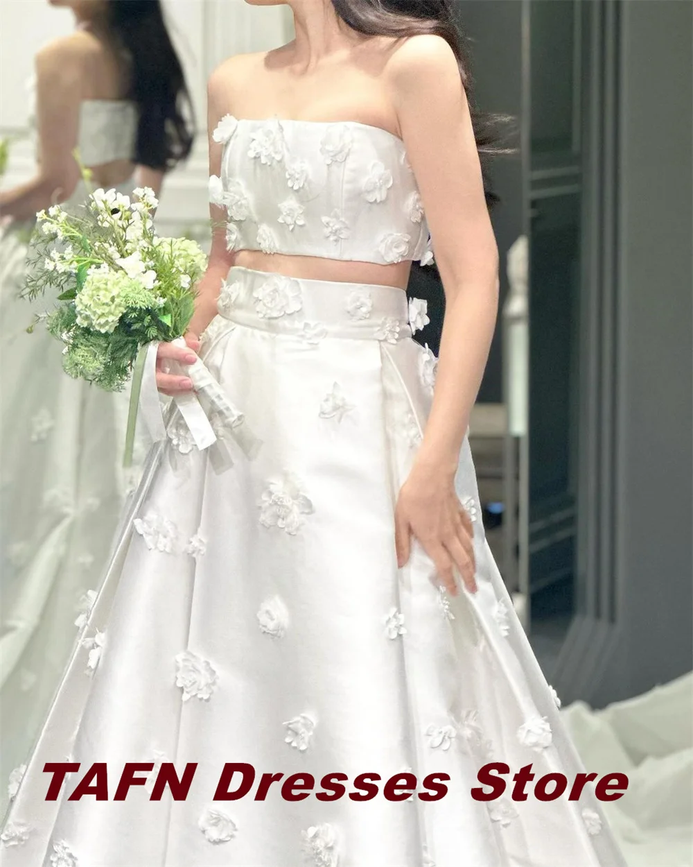 TAFN Two Piece Wedding Dresses Photo Shoot Strapless A-line Floral Appliques Bridal Gown 2024 웨딩드레스