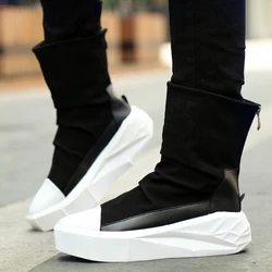 Thick soled men's high top shoes Fashionable Black and White versatile style  Youth Outdoor party Leisure Walk office shoes