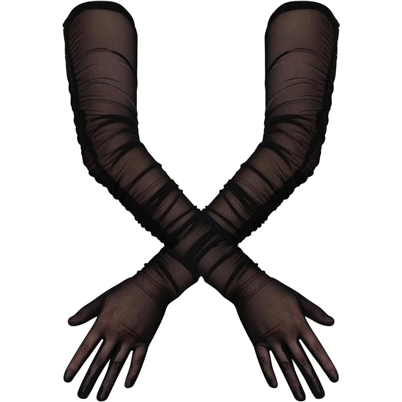 Women's Sexy Solid Transparent Elasticity Mesh Tulle 70cm Extra Long Gloves Opera Halloween Costume Cosplay Party Dance Gloves