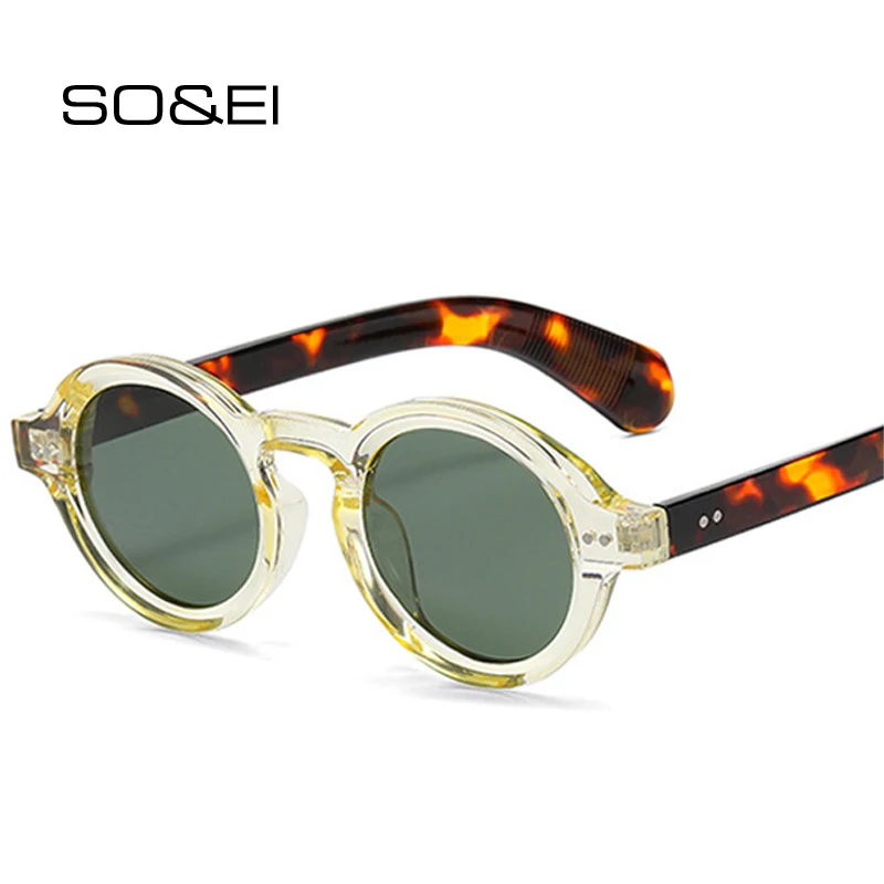 SO&EI Retro Round Women Polarized Sunglasses Fashion Rivets Decoration Men Punk Shades UV400 Leopard Sun Glasses