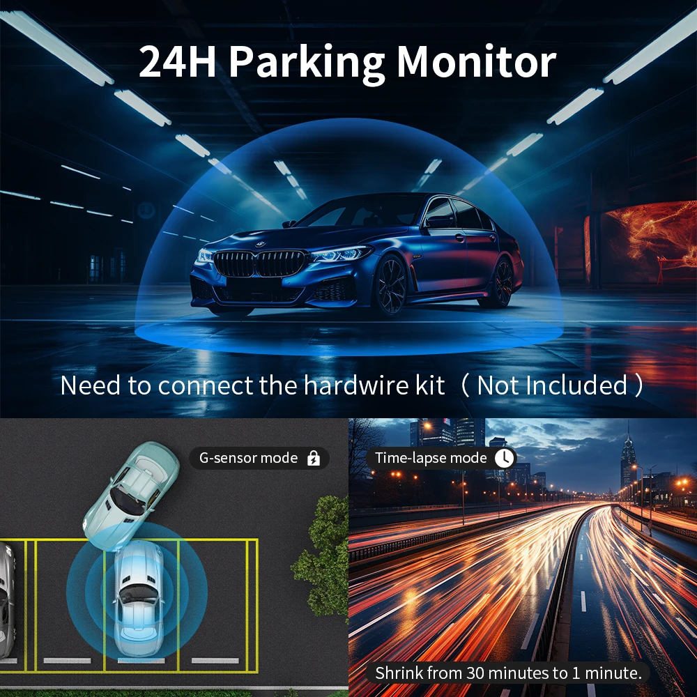 Cámara para Coche KAWA D8 4K con Control por Voz, Sensor Sony IMX415, Visión Nocturna, Monitoreo de Estacionamiento 24 Horas, Grabación en Bucle, WiFi6, GPS Integrado, Sensor G, DVR para Coche