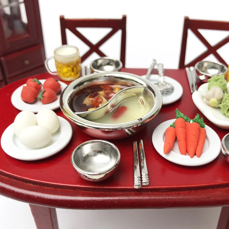 1:12 Dollhouse Hot Pot Traditional Chinese Cuisine Yuanyang Hot Pot Cooking Pan