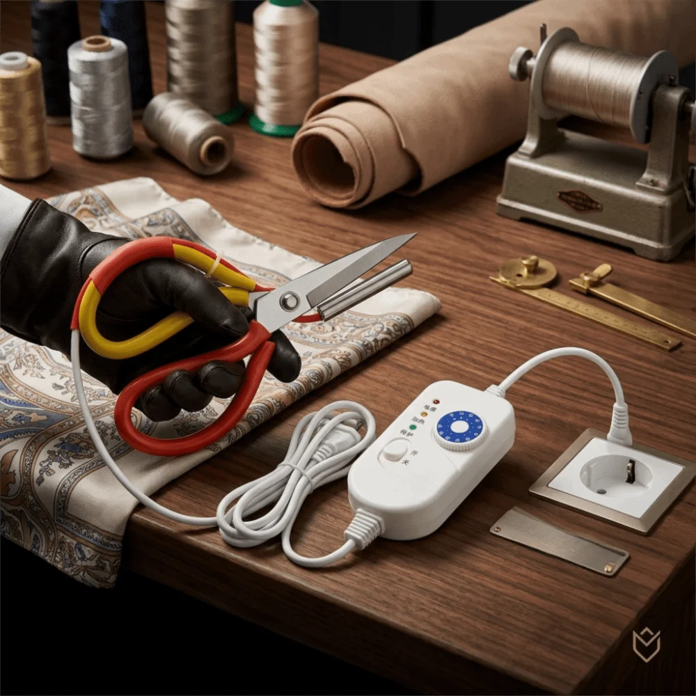 Temperature Adjustable Electric Heating Fabric Scissors 9-Level Temperature Control Metal Blade Hot Cutter Neat Sealed Edges