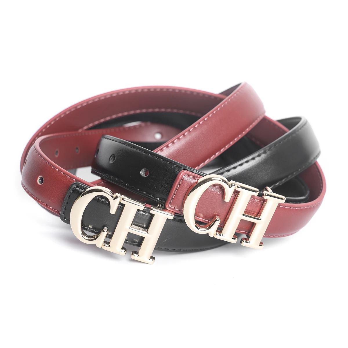 1pc Narrow Fashion Soft Dress Waist Strap for Jeans Alloy CH Buckle Women High Quality Leather Belt 2.3cm Width Waistband
