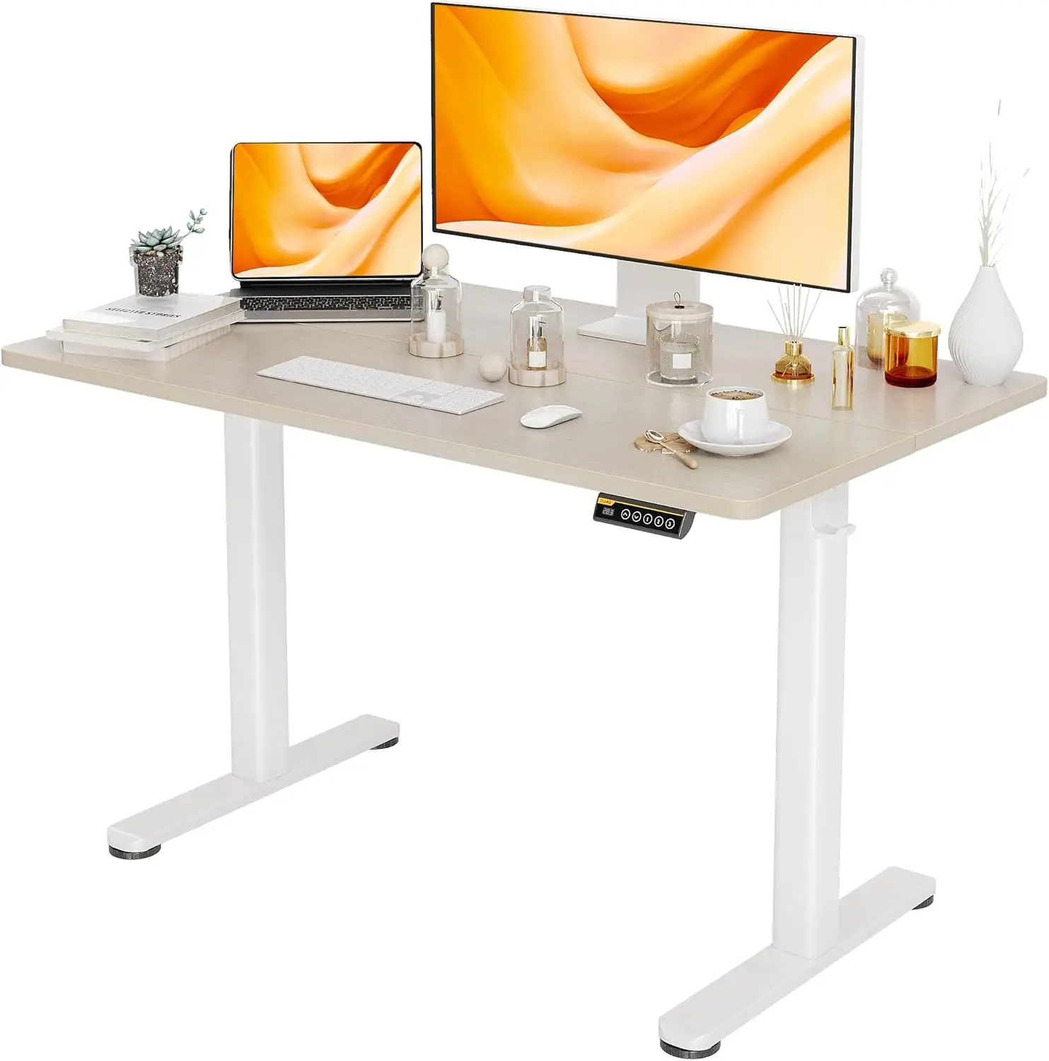

Electric Standing Desk, Adjustable Height Stand up Desk, 48x24 Inches Sit Stand Home Office Desk with Splice Board, White Frame