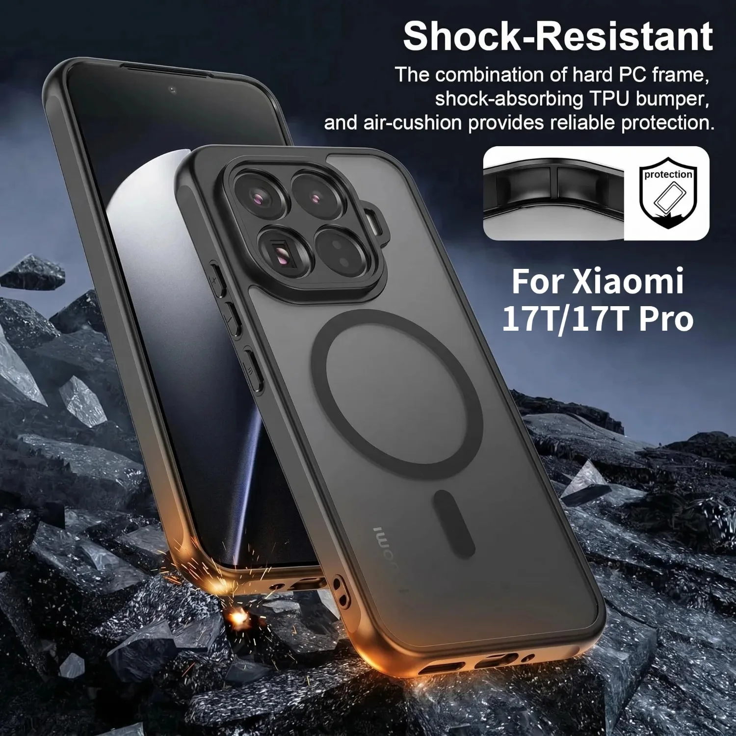 Matt-transparente magnetische Hülle für Xiaomi 17T/15T/14T Pro Ultra 17Pro Max für Magsafe Wireless Charging Airbag stoßfeste Abdeckung