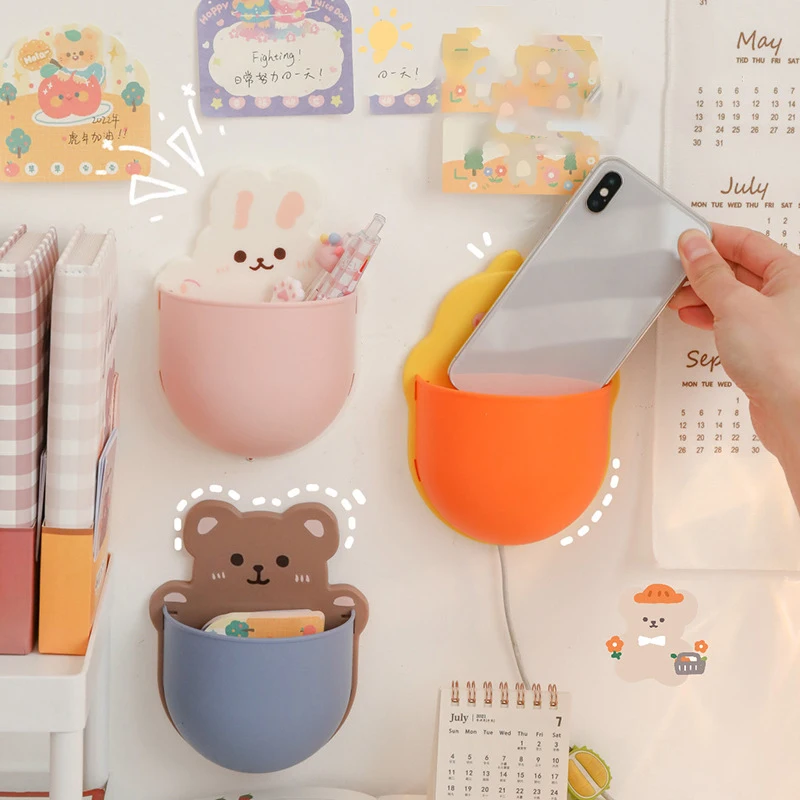 Self Adhesive Pen Holder Kawaii Cartoon Animals Storage Rack Multifunction Scissors Cosmetics Brushes Pen Holder Desk Organizer