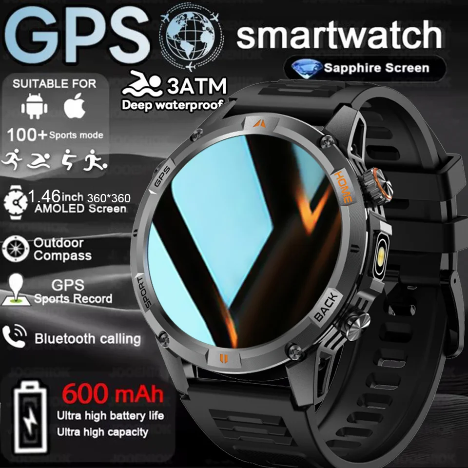 

Military Outdoor Smart Watch Men T-Rex 3 Bulit-in GPS Compss Bluetooth Call 580mAh Battery Heart Rate Waterproof Smartwatch Man