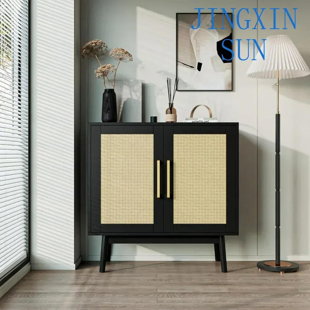 Storage Cabinet With 2 Doors, Kitchen Cabinet, Black Console Table For Living Room