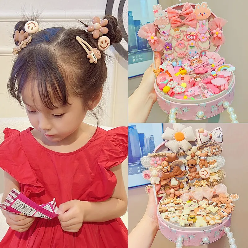 1 Set/Box Children Cute Cartoon Flower Elastic Hair Bands Girl Sweet Hairpins Kid Fashion High-end Hair Accessories Set Gift