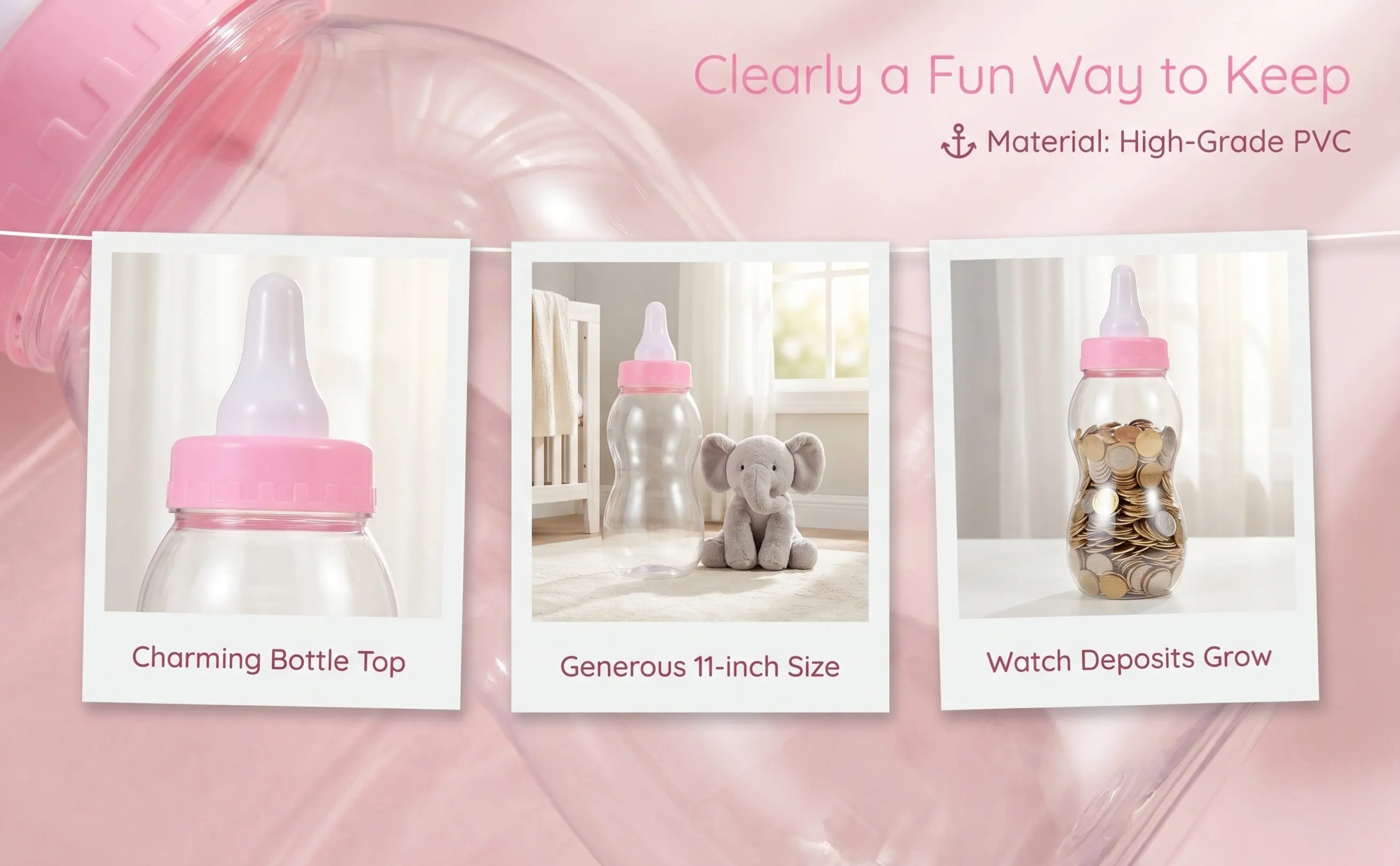 Baby Bottle Saving Pot Piggy Bank Pink Desktop Decoration Kids Money Box Birthday Gift Saving Pot Piggy Bank Baby Savings Bottle
