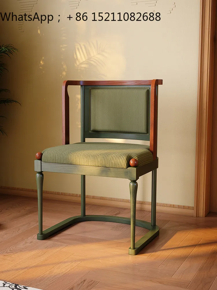 LLY solid wood chair living room retro soft bag balcony tea chair master position curved backrest antique leisure chair