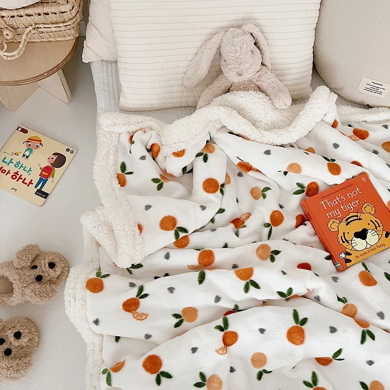 Orange Blanket Cute Fruits Throw Blanket Soft Fleece Blankets for Couch Bed Decor Bedroom Accessories Gifts for Women Girls Kids