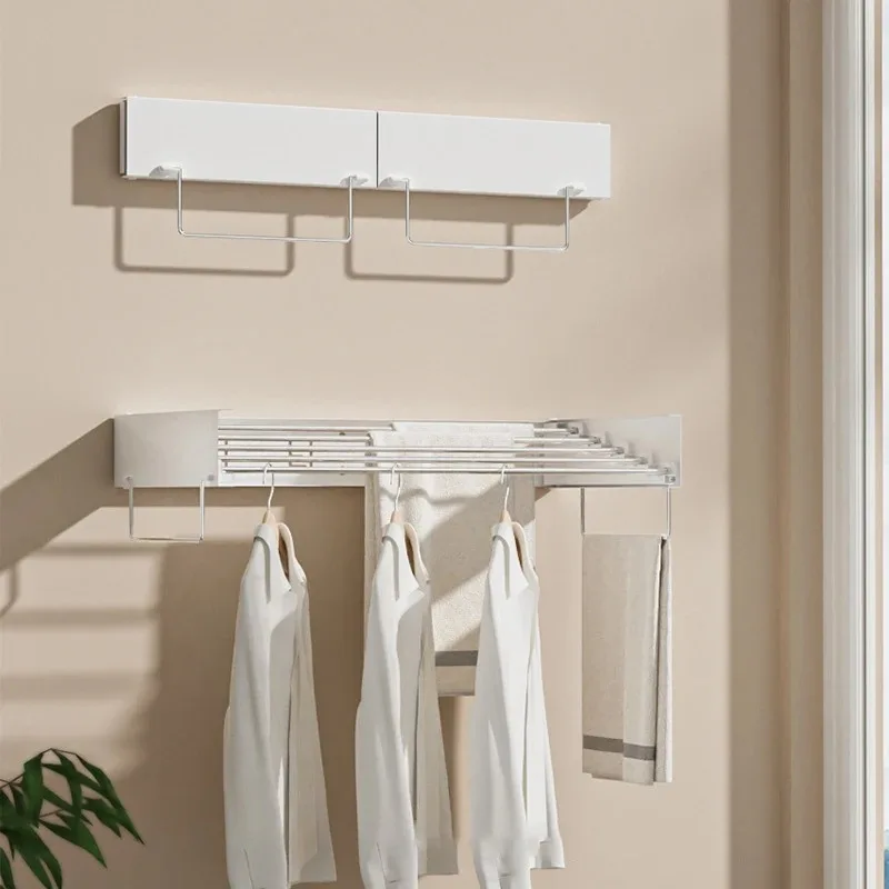 Indoor Folding Wall-mounted Hidden Drying Rack Rod Cloth Rack Balcony Clothesline Pole Hanger Towel Household Storage Rack