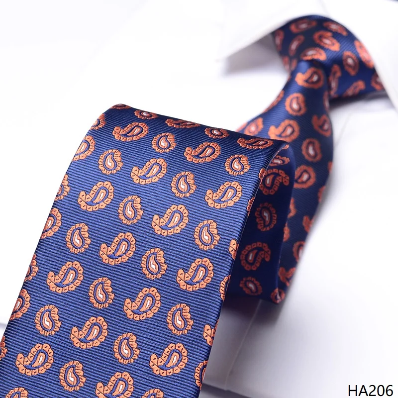 High Quality Navy Blue Orange Paisley Pattern Tie For Men's Business Retro Casual Shirt Accessories 8CM Wide Version Cravat