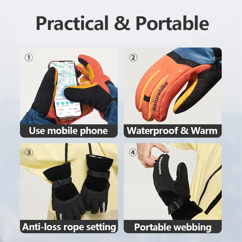 Naturehike 2025 New 3 Colors Sheepskin Ski Warm Gloves 3M Insulated Cotton Multifunctional Touchscreen Windproof Couples Gloves