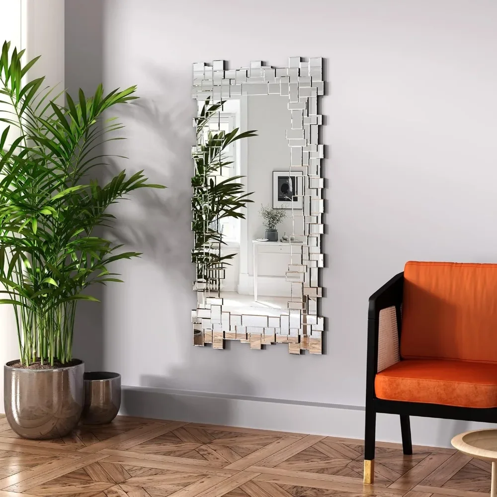 

Floor standing mirror, decorative rectangular wall mirror - full-length frameless mirror for bedrooms and living rooms,47 "x 25"