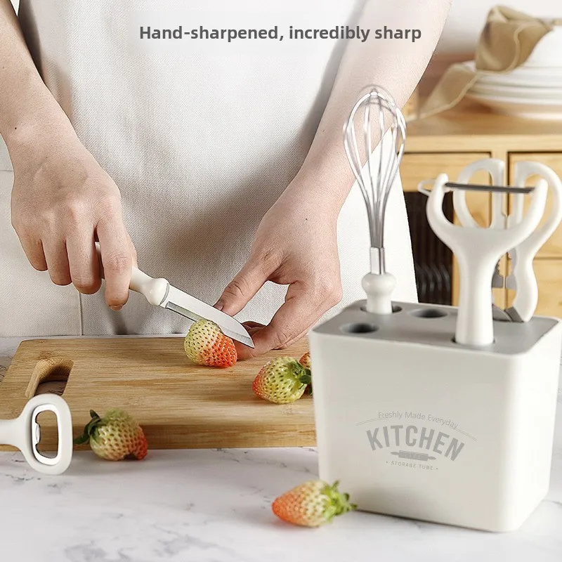 6 Piece Stainless Steel Peeler Set Kitchen Gadgets with Storage Includes Scissors Fruit Knife Melon Peeler Tool Kit