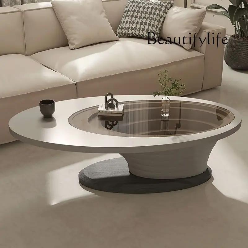 

Living Room Home Small Apartment Light Luxury Modern Coffee Table Simple Retro Oval Glass Tea Table