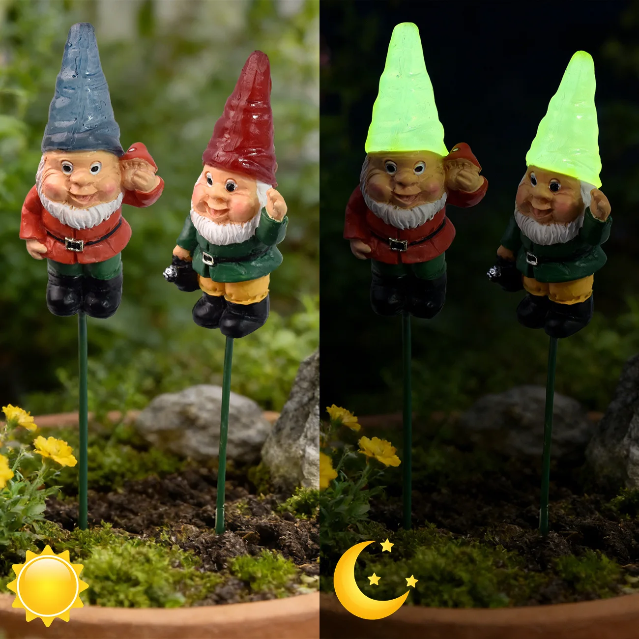 Luminous Set Of Four Dwarfs Resin Handicraft Ornaments Outdoor Courtyard Floor Insertion Micro Landscape Fluorescent Decoration