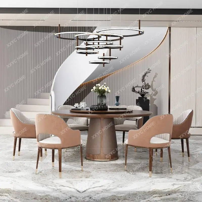 

LNew Chinese round table Modern and simple light luxury solid wood dining table