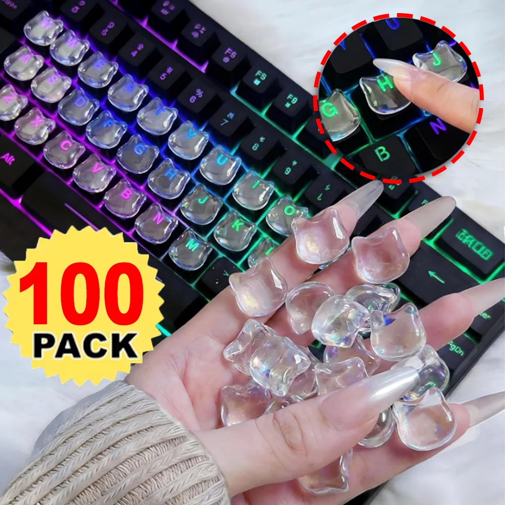 20-100pcs Cat Head Design Keyboard Sticker Raised Clear Simple Cat-head Typing Aid Transparent Key Pads To Prevent Nail Damage