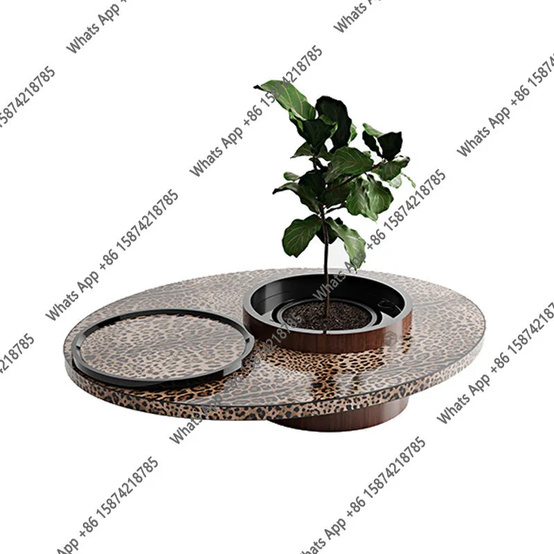 Italian light luxury leopard print solid wood coffee table, villa luxury living room, high-end creative green coffee table
