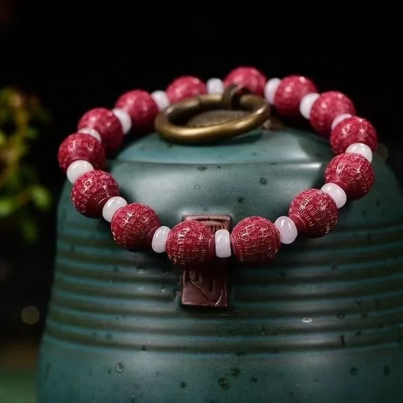 -Purity Purple Gold Sand Bracelet With A Single-Strand Heart Sutra Design, Featuring A High-Polish