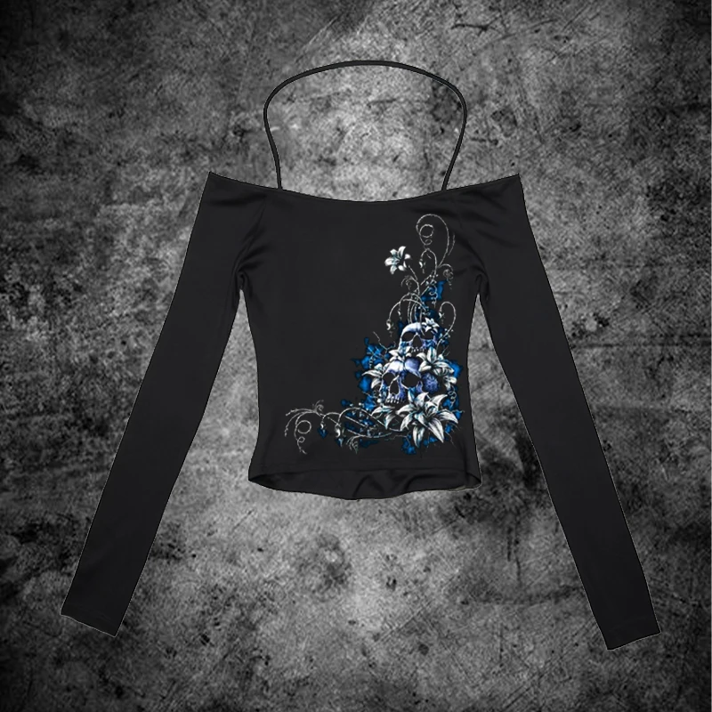 

A new 2025 halter-neck long-sleeved off-the-shoulder, slimming and sexy hot girl style T-shirt for women