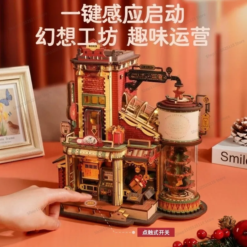 For Music Box Toy Handmade DIY Wooden Building Block Birthday Gift